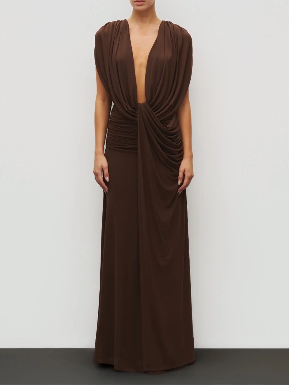 Heiress Beverly Hills Plunge Drape Gown - NWT, Size S, brown
